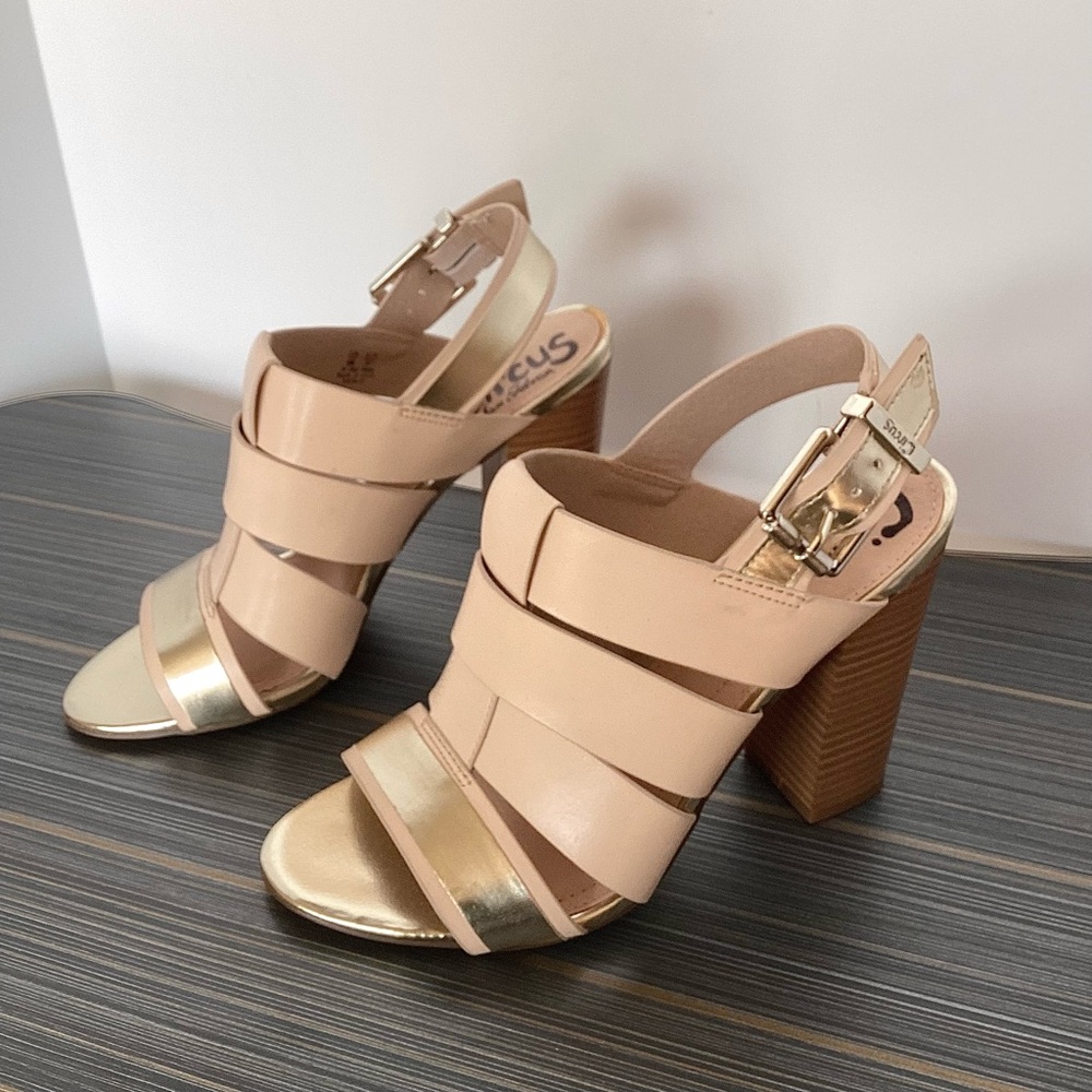 Sam Edelman Circus Natalie Gladiator Sandal Faux Leather Tan Gold New 6M $89